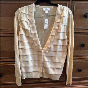 Ann Taylor LOFT NWT Pleated Ivory Cardigan Sweater Size L